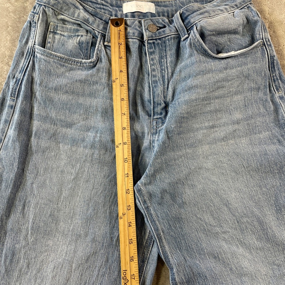Vervet Blue Wide Leg Jeans Womens 30 Light Wash High Rise Raw Hem Boho Mom - Picture 5 of 11